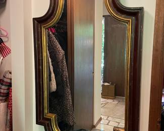 Baroque Inspired Mirror with Carved Crest and Gold Gilt Highlights