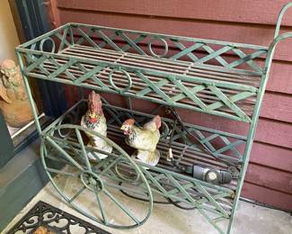 Green Wrought Iron Tea Cart/Plant Stand