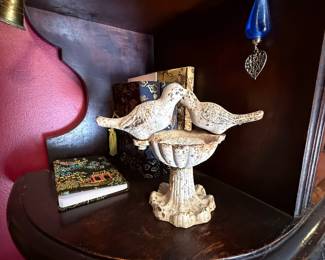 Cast Iron Cream "Love Birds" Miniature Bird Bath