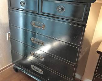 American of Martinsville Chinese Style Black Lacquered 6 Drawer Chest of Drawers