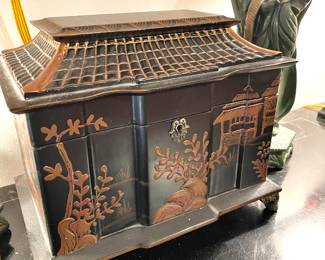 Chinese Black Pagoda Top Jewelry Box