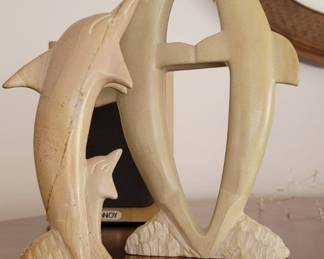 Carved Soapstone Dolphin Sculptures