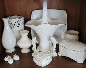 Lenox Sharon Rose Design Bud Vase, Lenox Pierced Westbury Vase, Lenox Embossed Elfin Bud Vase, 2 Lenox Dolphin Figurines, Lenox Basket Weave Vase, Lenox Heart Shaped Trinket Box, Lenox Embossed Raised Dot Vase, Lenox Georgian Style Music Box