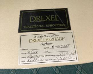 Drexel Heritage Pale Blue Diamond Pattern Upholstered Wingback Arm Chair