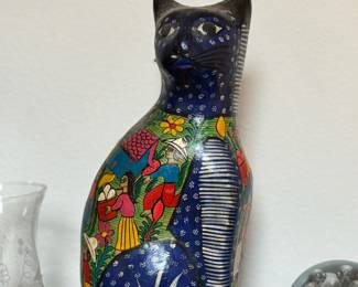 Colorful Talavera Pottery Cat Sculpture