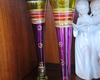 Pair of Pier 1 Festive Striped Hand Painted Champagne Flutes
