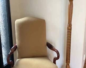 Wood Framed Gold Chair With Coat Rack