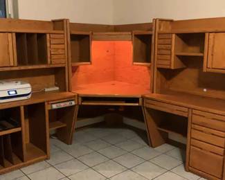 Large Oak Corner Desk HP Printer