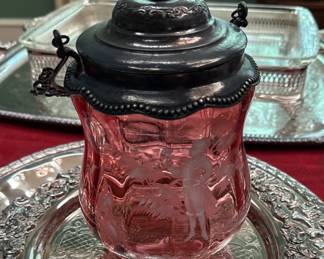 Mary Gregory Cranberry Biscuit Jar