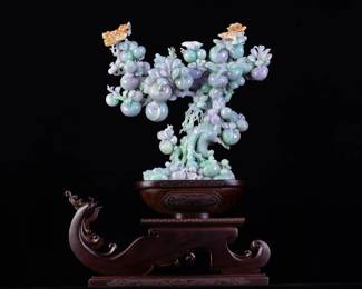 Lot JD807 Jadeite Jade Purple and Green Fruit Carving GIA