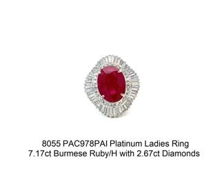 Lot 8055 Burmese Ruby Ring 7.17ct GIA Certified