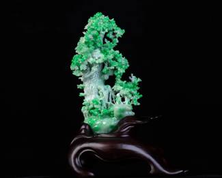 Lot JD804 Jadeite Jade Bonsai Tree Carving GIA