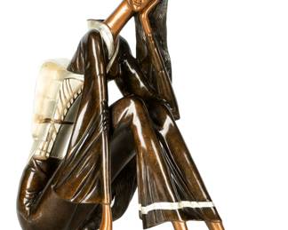 Lot 101 Original Ting Shao Kuang Bronze Sculpture Pensive Seated Woman