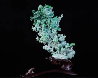 Lot JD808 Jadeite Jade Group of Flowers GIA