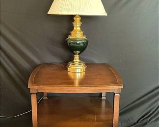 Square Mahogany Table And Lamp
