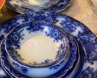 Antique assortment of Flow Blue pieces, dated 1800s