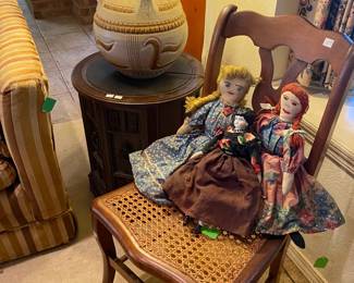 1960s Ceramic Table Lamp, Antique Topsy Turvy Dolls
