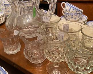 Antique Thumbprint goblets, cream and sugar, water pitcher