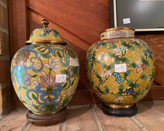 Mid Century Cloisonne Urns