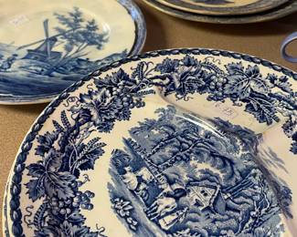 Wedgwood Blue White ironstone plates and Booths British Scenery Blue White Luncheon Plates