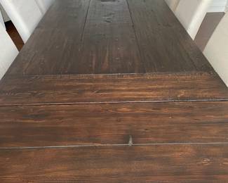 Another view of the double-pedestal plank dining table with extension leaves (total length 120" x 42" by 30" with extensions) - 84" w/o extensions.