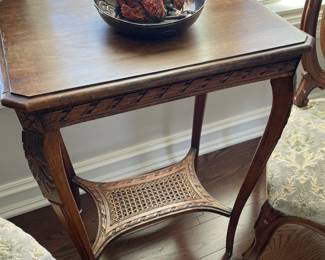 Another view of the French side table with lower cane tier (20.25" x 14.25" x 30")