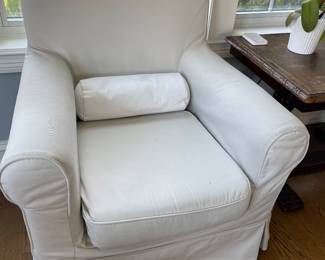 Another view of the slipcovered armchair with lumbar roll pillow (30" W x 28" D) - 2 available
