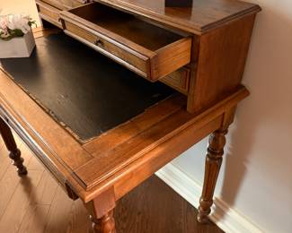 Early 19th century desk with pullout extension - leather top, center drawer and 4 drawer hutch (39" x 24" x 29")