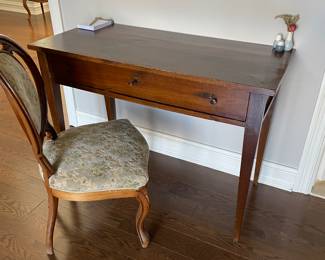 Late 18th century desk with drawer - excellent condition (42" x 20" x 30.75") and shown with French side chair (1 of 3 available)