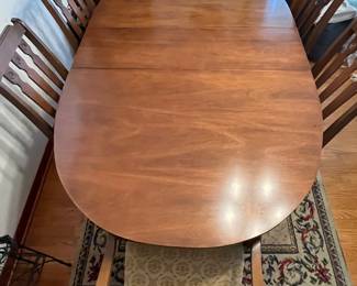 MID CENTURY DINING TABLE AND SIX CHAIRS