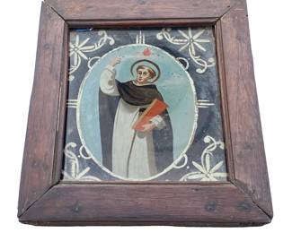 Antique St Dominic reverse glass painting retalbo