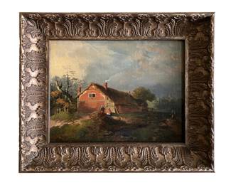 18th c. village scene - Artist Unknown - Oil Painting