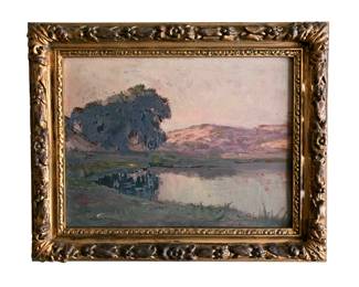 Stephen Seymour Thomas - Landscape with Lake and Trees at Sunset - Oil Painting on board- 1937