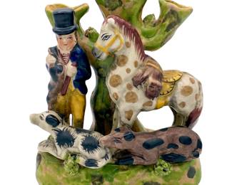 Staffordshire Porcelain Hunting Scene Flower Vase, 18th c.