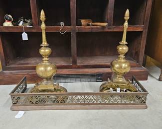 19 th century fireplace brass andirons