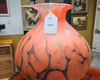 Tarnowiec vase made in Poland orange black with wonderful veins 