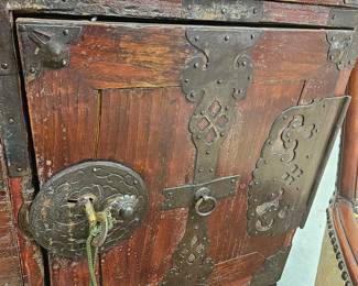 Antique Japanese chest closer view of detail