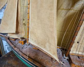 Wood base schooner ship with two masts