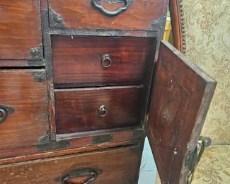 Antique Japanese chest has many storage areas