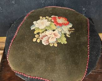 View of hand crafted needlepoint top