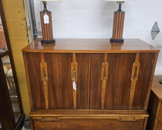 Antique mid century modern tallboy dresser solid walnut with Burl accents
Altavista line