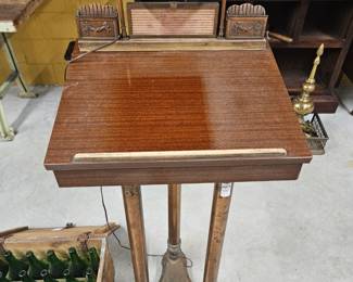 Antique podium/ with desk top light