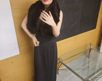Maniquin with Neman Marcus Black cocktail dress