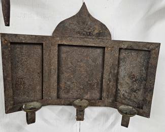Antique Cast iron decorative wall hanging holds 3 candles