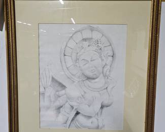 Hindi Buddha framed with glass etching