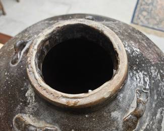 Top view of antique chatsubo shigaraki ceramic jug