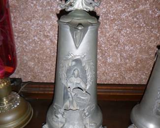ANTIQUE PEWTER WEDDING JUGS