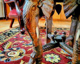 Turn of the Century Hand Carved Wood Elephant Table