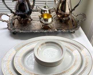 Silver Tea Set Footed Tray • Fukagawa China 