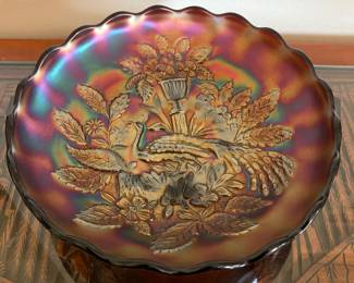 Dark Marigold Northwood Carnival Glass Peacock & Urn Master Ice Cream Bowl
